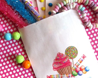 Personalized Candy Favor Bags, Wonderland Sweet Shop paper treat bags