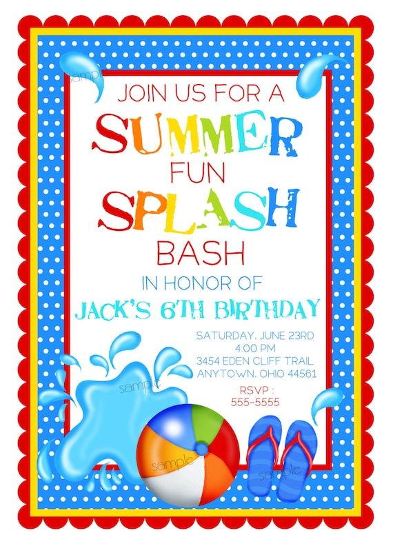 Invitations A La Fete A La Piscine Invitations Splash Bash Etsy France