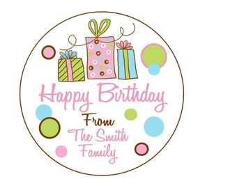 Personalized Gift Stickers, Littlebeane Birthday Gifts, Children, Kids, Favor, Polka Dots, Set of 12