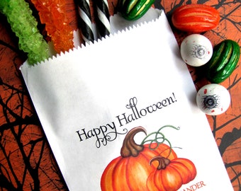 Personalized Halloween Pumpkin Candy Bags, Festive Paper Favor Treat Bags