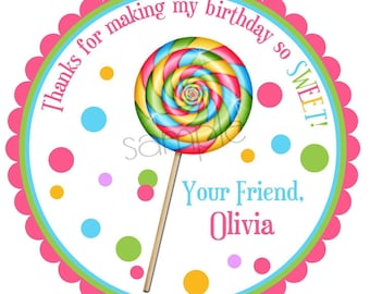 Personalized Lollipop Birthday Stickers, Candy Party Favor labels