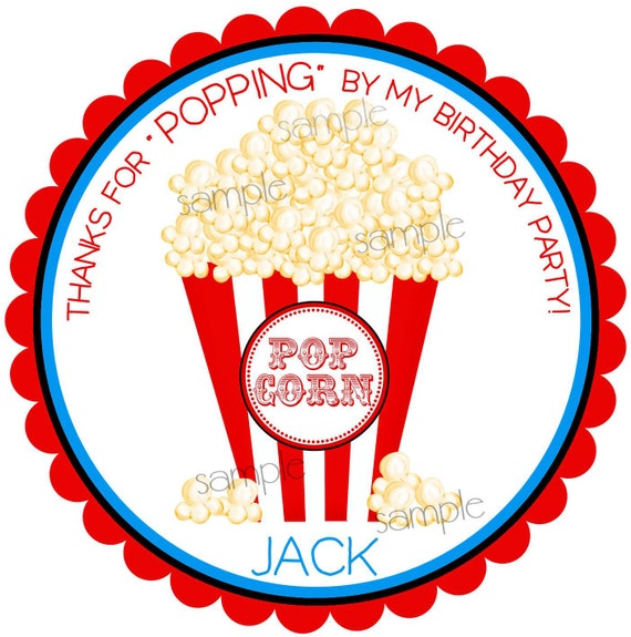 Popcorn stickers, Popcorn Bar, Movie night, Box of popcorn, personalized, labels, favor stickers, birthday party Il_570xn