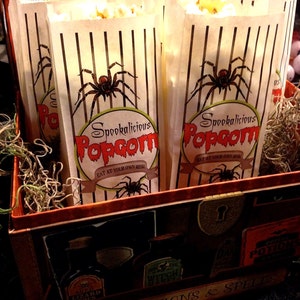 Sacs de pop-corn dHalloween, faveurs dHalloween, sacs de friandises dHalloween vintage, sacs rétro Trick or Treat, sacs de pop-corn personnalisés, fête dHalloween Spider popcorn