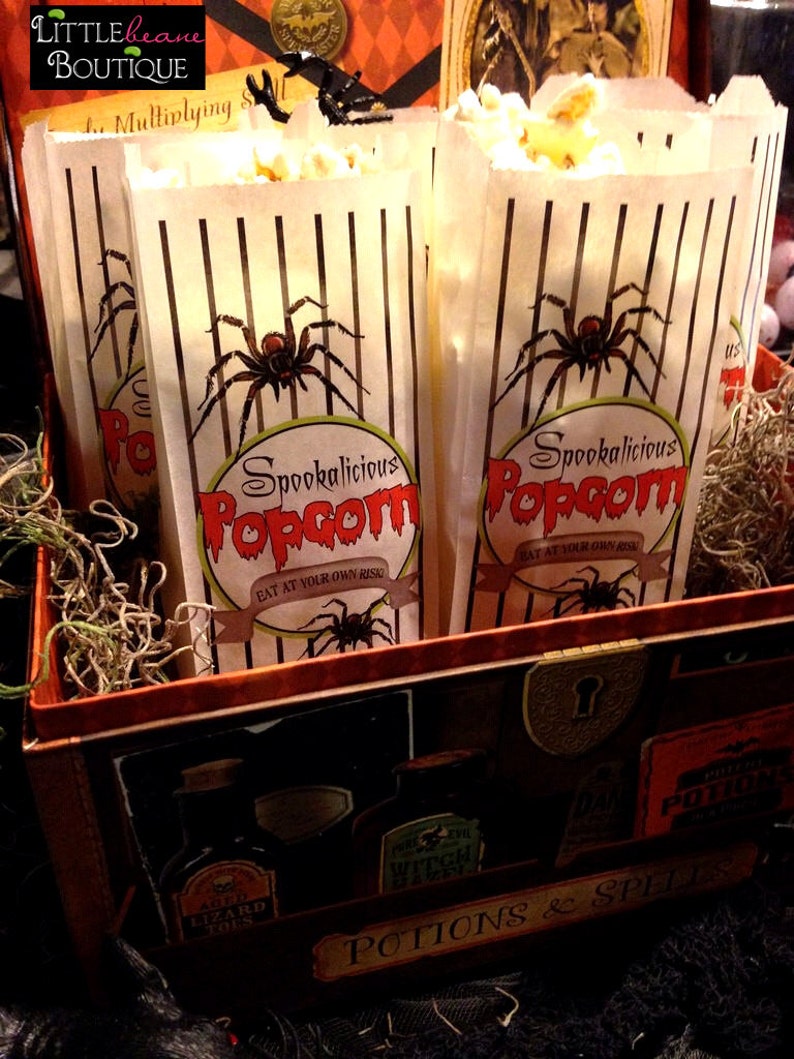 Sacs de pop-corn dHalloween, faveurs dHalloween, sacs de friandises dHalloween vintage, sacs rétro Trick or Treat, sacs de pop-corn personnalisés, fête dHalloween Spider popcorn