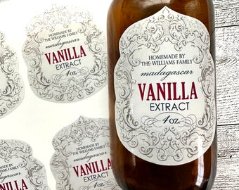 Waterproof Vanilla Extract Labels, Personalized Vanilla Extract Stickers, Rustic Vanilla Extract bottle labels, Homemade Vanilla labels