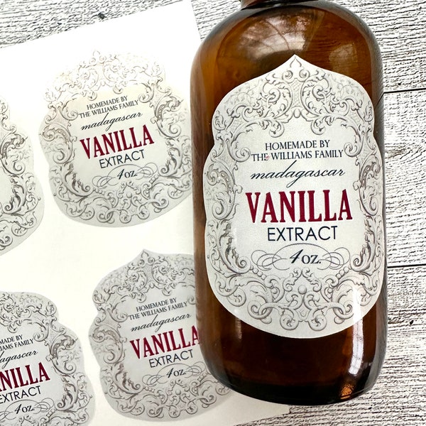 Waterproof Vanilla Extract Labels, Personalized Vanilla Extract Stickers, Rustic Vanilla Extract bottle labels, Homemade Vanilla labels