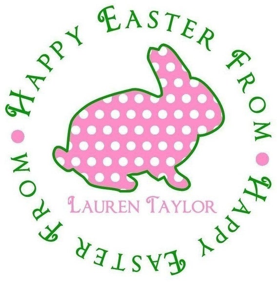 Easter Stickers,Easter Bunny labels, Kids Easter Favors,Favor labels, gift stickers, Polka Dot Bunny, Custom Color Il_570xn