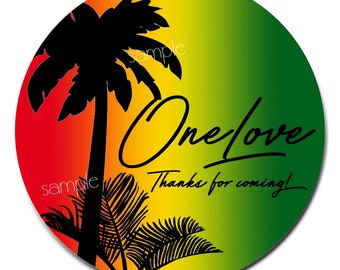 Jamaica Favor Stickers - One Love favor labels - Tropical Beach Treat stickers - One Love stickers - Jamaica Wedding stickers