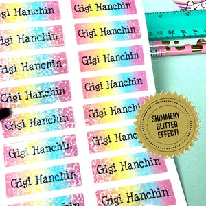Rainbow Glitter Stickers, Custom Name Stickers, Back to School Labels, Holographic Glitter Labels, Waterproof Labels, Kids Name Labels
