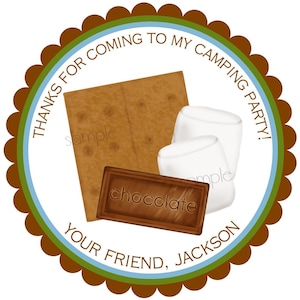 Smore stickers, Smore labels, Camping stickers, Wedding Smore Favors, Personalized, Campfire, birthday party, smore favors