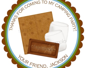 Smore stickers, Smore labels, Camping stickers, Wedding Smore Favors, Personalized, Campfire, birthday party, smore favors