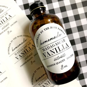 WATERPROOF Vanilla Extract Labels - Homemade Madagascar Vanilla Extract labels - Modern Vanilla Extract bottle labels