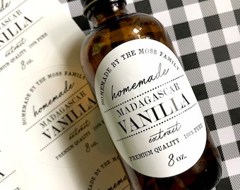 WATERPROOF Vanilla Extract Labels - Homemade Madagascar Vanilla Extract labels - Modern Vanilla Extract bottle labels