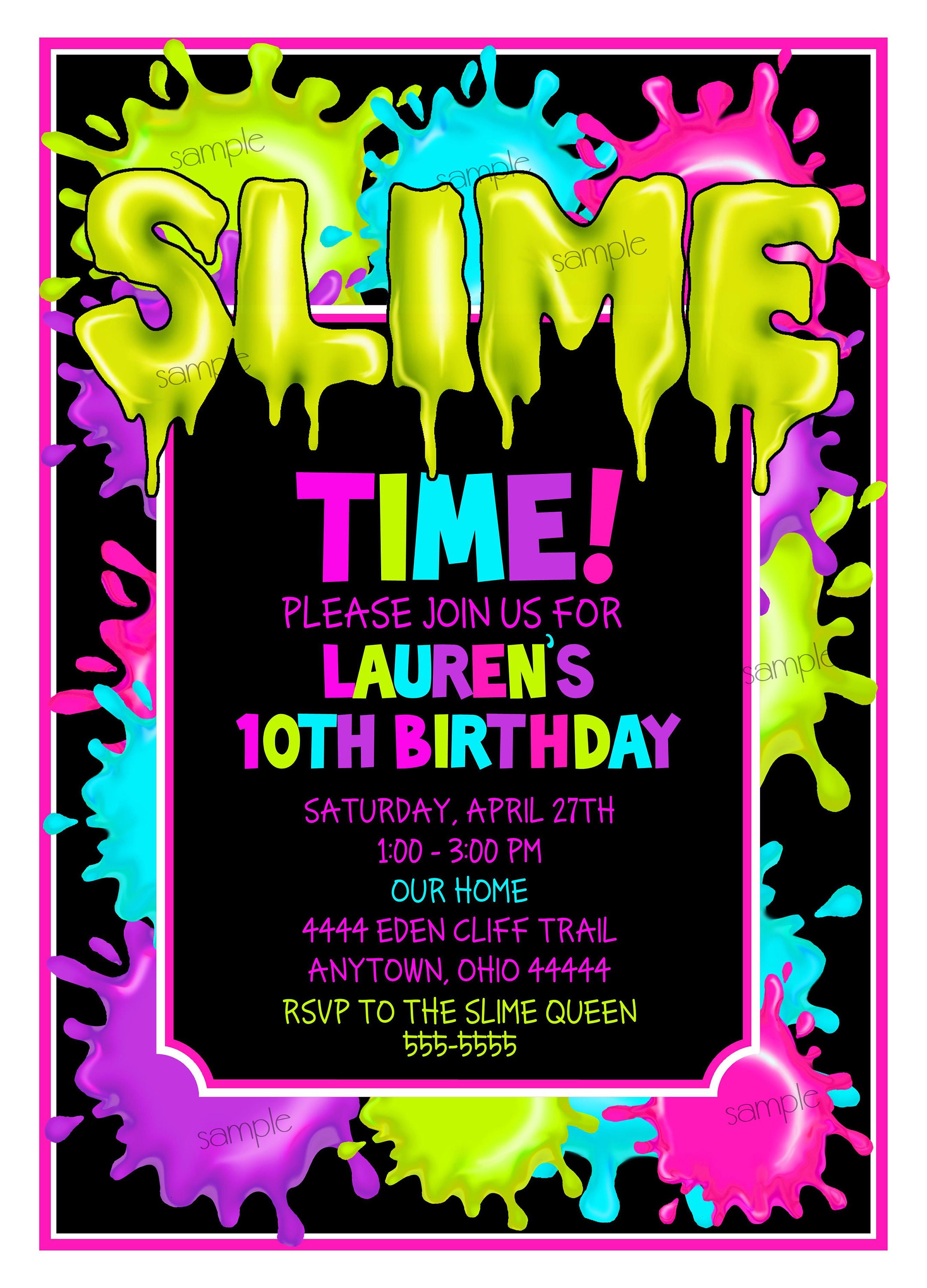 Slime Invitations Slime Birthday Party Slime Party Slime Etsy