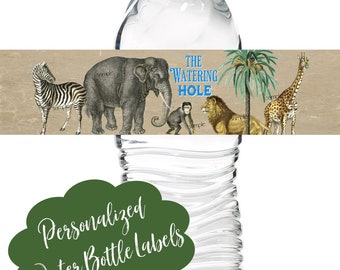 Safari Birthday Party, Safari water bottle labels, Jungle waterbottle labels, Jungle Party stickers, Zoo Party, Animal Birthday