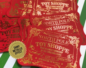 Special Delivery Christmas Labels, Santas Workshop stickers, Authentic North pole toy shoppe gift labels, Metallic Foil Christmas stickers