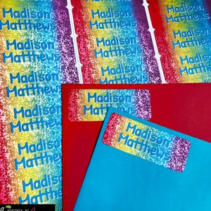 Kids Custom Name Stickers, Back to School Labels, Rainbow Glitter stickers, Kids School labels,Personalized Name labels, REAL SHIMMER