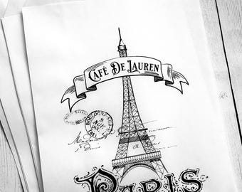Eiffel Tower Paris Custom Party Favor Bags, French Glassine Treat Bags