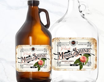 Custom Moonshine labels, Large Homemade Moonshine labels, Peach Moonshine, Apple pie Moonshine, Vintage style, Bottle labels