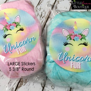 LARGE Unicorn Stickers, Unicorn Birthday Party, Unicorn favors, Unicorn Cotton Candy, Baby Unicorn Fur, Personalized stickers