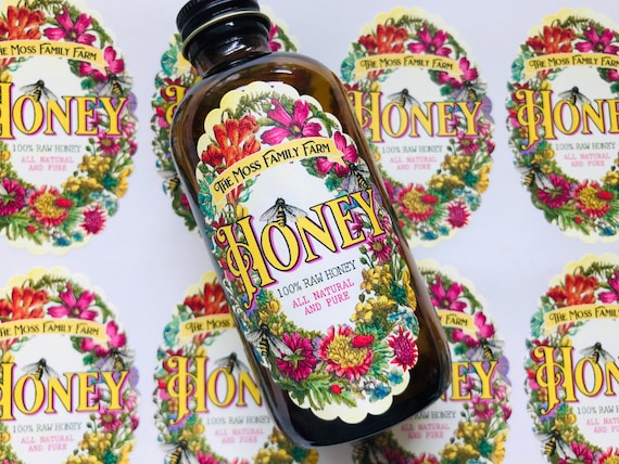 Custom Honey Labels - Honey Stickers - Raw Honey Bottle labels - Floral Honey labels - personalized Honey Flower Labels - honeybee Labels Il_570xn