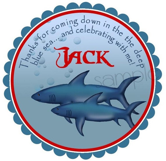 Shark Stickers, Sharks In The Deep, Sharks, Ocean, under the sea, Party, Birthday, favor Stickers, set of 12 Il_570xn