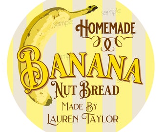 Banana Nut Bread Labels, Banana Stickers, Banana Bread Baking labels, Personalized Kitchen Stickers, personalized stickers