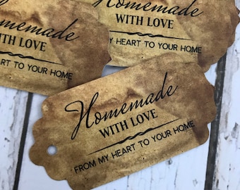 Rustic gift Tags, Tea Stained Tags, Homemade with love, Vintage Gift Tags, Old World hang tags, handmade Tags, primitive tags