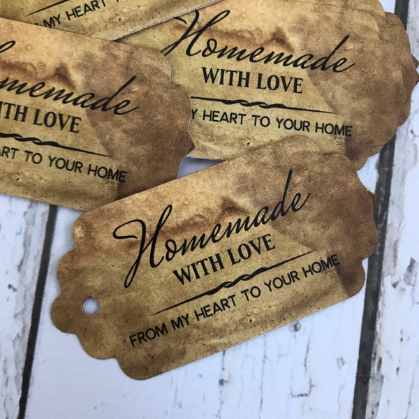 Rustic gift Tags, Tea Stained Tags, Homemade with love, Vintage Gift Tags, Old World hang tags, handmade Tags, primitive tags