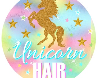 Unicorn Stickers, Unicorn Birthday party, Unicorn Labels, Unicorn Hair, Personalizaed stickers, Rainbow Unicorn, unicorn favors