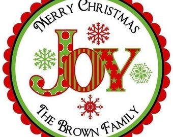 Personalized Christmas Stickers, Christmas, Joy, Snowflake, Holiday, Labels, seals, Favor, Gift, Set of 12