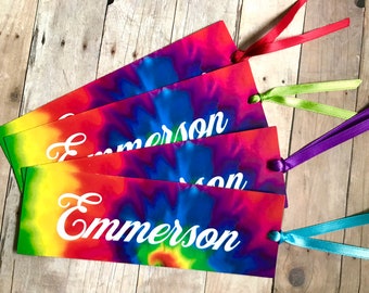 Personalized Bookmarks - Kids Bookmarks - Rainbow Tie Dye Bookmarks - Kids Name Bookmarks - Reading accessories - Girls Bookmarks - Set of 4