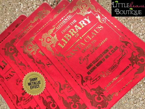 Christmas Gift Stickers, Santa Bookplates, ExLibris, Christmas Bookplates, Christmas Book Name labels, Secret Elf Book Gift, Santas Library Il_570xn