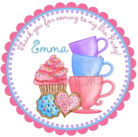 Tea party Stickers, Wonderland Tea Party, Birthday party, Tea Cups, Cupcakes, Cookies, Children, Favor, labels, baby, set of 12 Il_570xn