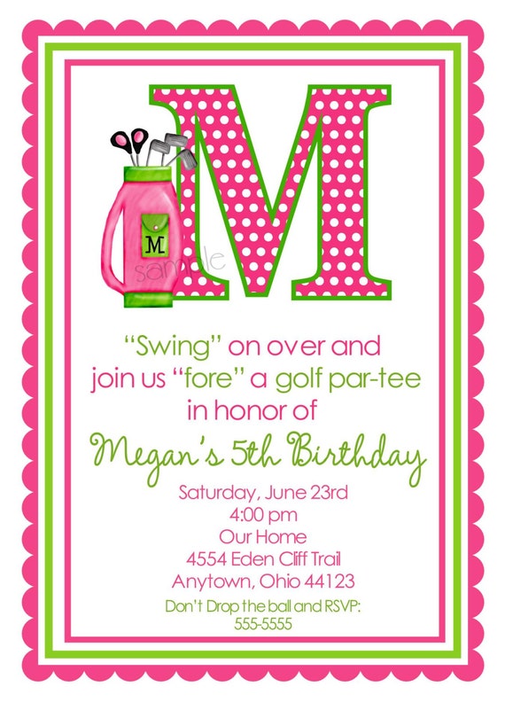 Golf Birthday Invitations, Golf invitations, Girls golfing party, golf invitations, Pink Girls, Birthday, Children Il_570xn