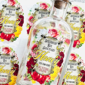 Honey Labels, Honey Stickers, Raw Honey Bottle labels, Floral Honey label, Wildflower Honey Flower Labels, Custom Honey Sticker