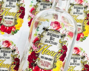 Floral Honey Labels, Custom Rose Honey Stickers, 2"x3" Oval (Set of 10)