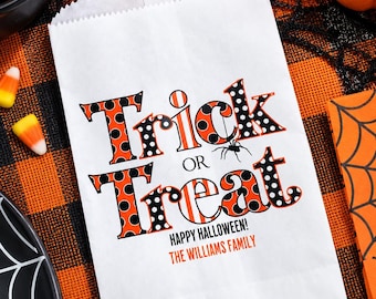 Personalized Trick or Treat Bags, Custom 5x7 Paper Halloween Favor Bag, Classroom Candy Goodie Pack, School Kids Party Supplies