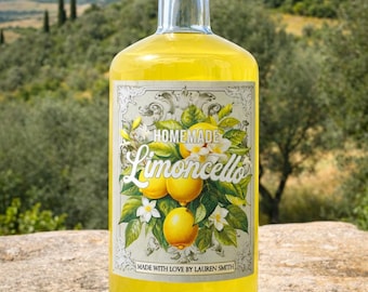 Personalized Limoncello Labels for Bottles, Custom Italian Wedding Favors, Vintage Mediterranean Style Stickers (Set of 6)