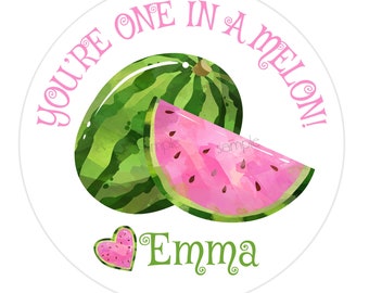 Watermelon Birthday Stickers, Pink Watermelon Party Labels, Watermelon Birthday Party, Favor Bag Stickers, Treat Bag Labels, Set of 12