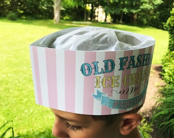 Printable Ice Cream Party Hats, kids Soda Jerk Hats, Ice Cream Birthday party, Vintage Ice Cream Parlor, kids DIY Ice cream hats