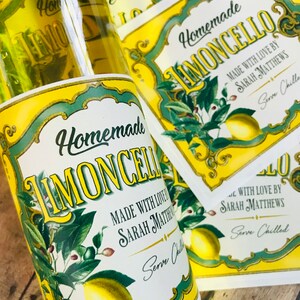 Etiquetas de limoncello personalizadas, etiquetas de limoncello caseras grandes, pegatinas de limón, pegatinas de limoncello caseras, estilo vintage, etiquetas de botellas