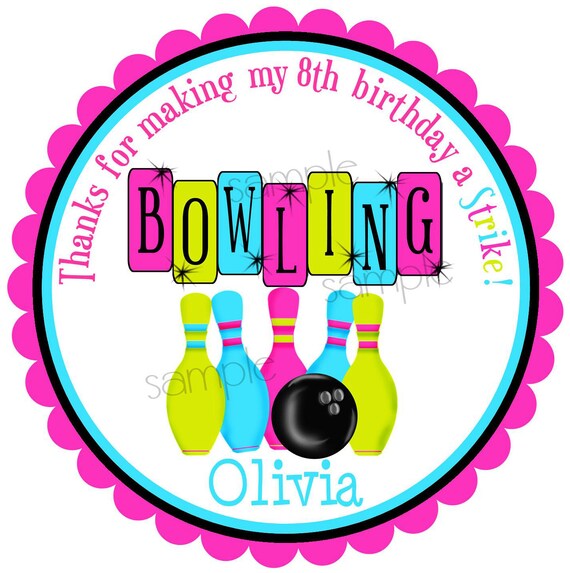 Bowling Stickers, Bowling Birthday Party, Cosmic Bowling , Personalized stickers, favor labels, Birthday Party , Children, Girls Il_570xn