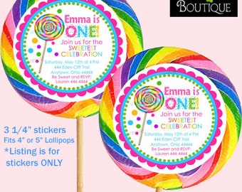 Large Lollipop Stickers, Sweet Shop Lollipop with Polkadots, HOT COLORS, Personalized stickers, labels, favor, Candy Birthday