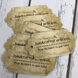 Personalized Tags, handcrafted with love, Rustic gift Tags, Vintage Gift Tags, Old World, handmade Tags, primitive tags, homemade with love