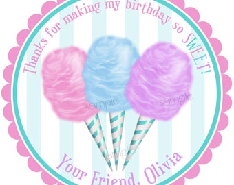 Cotton Candy Stickers, Cotton Candy labels, Circus Stickers, Birthday, Circus, Carnival, Candy, Favor, Set of 12