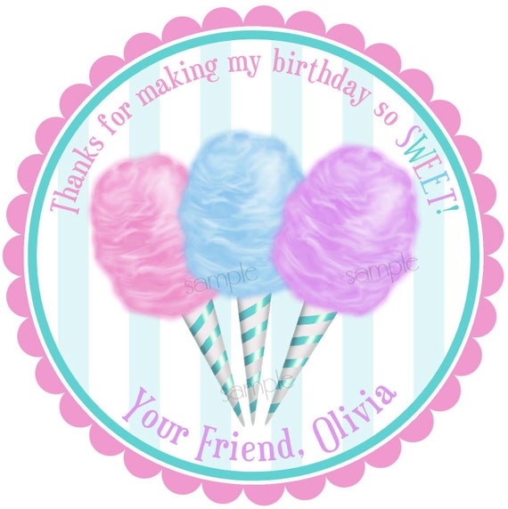 Cotton Candy Stickers, Cotton Candy labels, Circus Stickers, Birthday, Circus, Carnival, Candy, Favor, Set of 12 Il_570xn