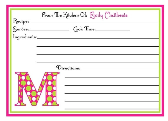 Monogram Recipe Cards, Large Initial, Polka Dots, CUSTOM COLORS, Kitchen, Baking, Cooking, Gift, Set of 12 Il_570xn