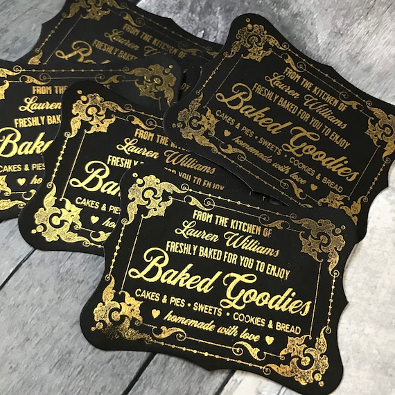 Black Baking Labels - Kitchen Stickers - Treat Labels - Personalized Baking Stickers - Gold Labels - From the Kitchen of - Metallic Labels Il_570xn