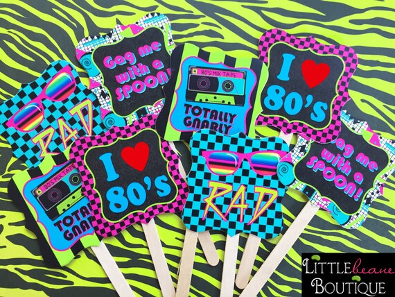80's birthday party, 80's stickers, 80's favor tags ,favor stickers, Cupcake toppers, 80's party, I love the 80's, totally 80's Il_570xn